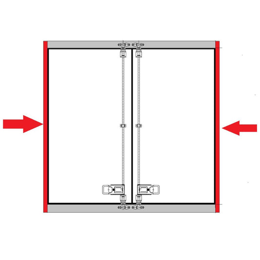 Zeichnung Heckportal mit roten Balken rechts und links